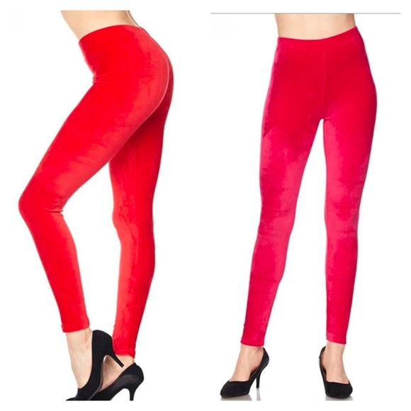 Red Velour Leggings - Picture 1 of 13